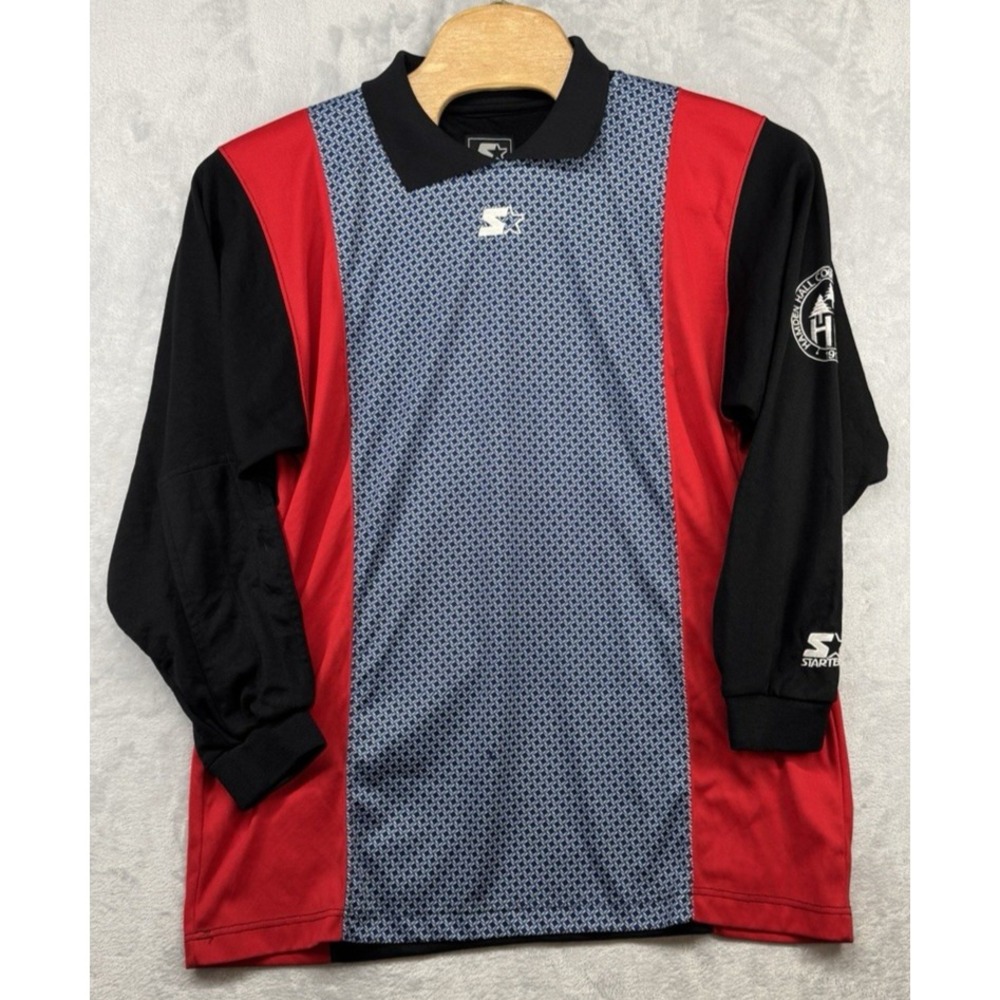 Vintage Starter Rugby Polo Shirt Red Black Colorblock Sleeve Logo Men's XL